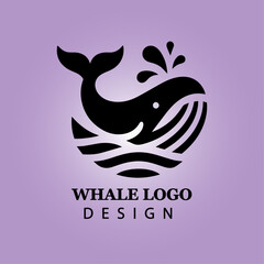 Whale Vector Logo Design with Splashing Water Waves for Branding, Business, Company Identity, Creative Icon, Modern Ocean Marine Concept, Black and White Art

