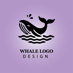 Whale Vector Logo Design with Splashing Water Waves for Branding, Business, Company Identity, Creative Icon, Modern Ocean Marine Concept, Black and White Art

