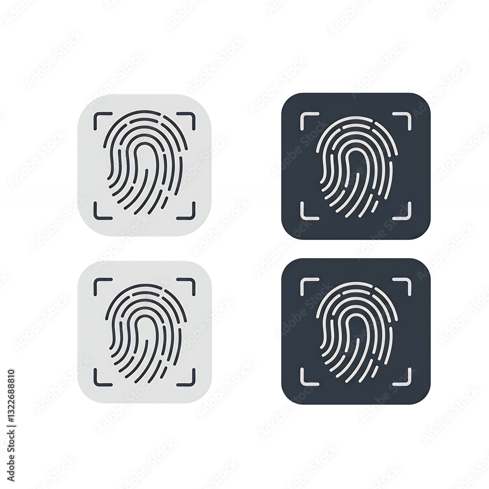 Poster fingerprint scan icons on squares for security and identification