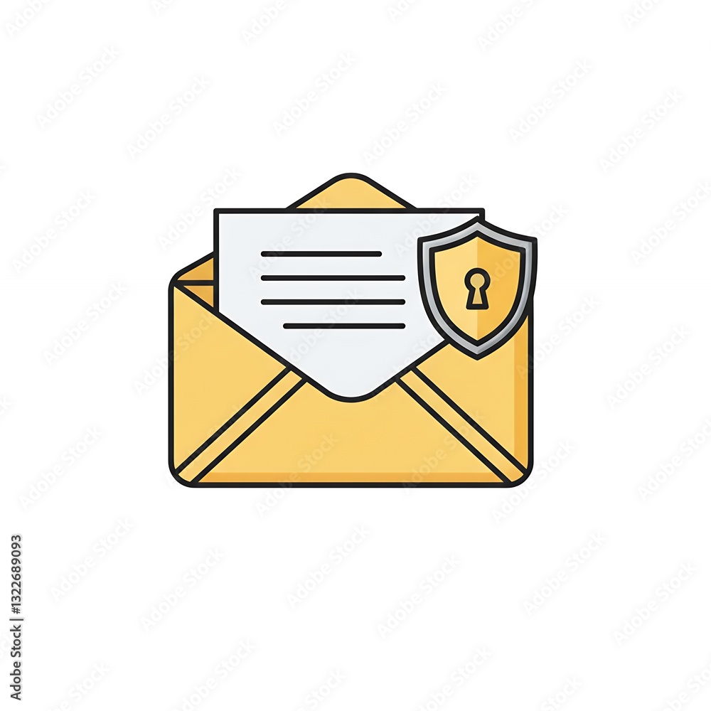 Poster secure email icon showing confidential message with shield protection