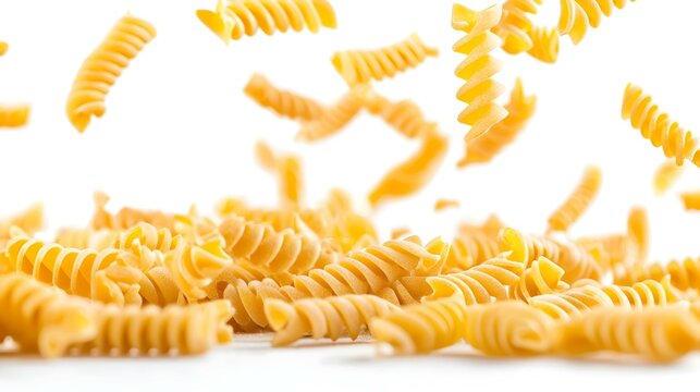 Fusilli Pasta Falling Isolated on White Background
