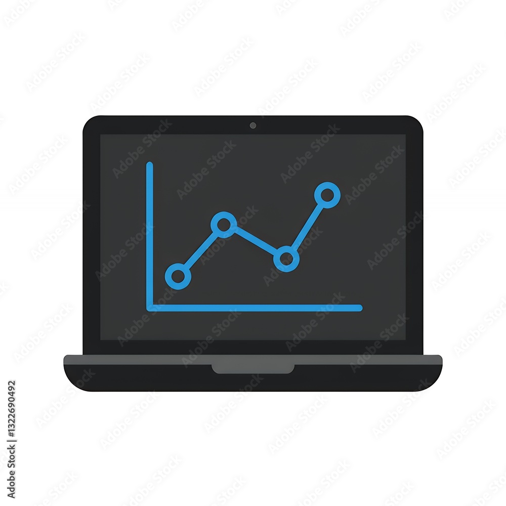 Poster analyzing data on laptop screen showing a graph with positive trend