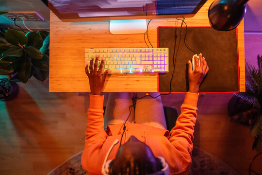 Gamer enjoying playing on computer
