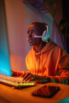 Cyber sport player participating in video game tournament