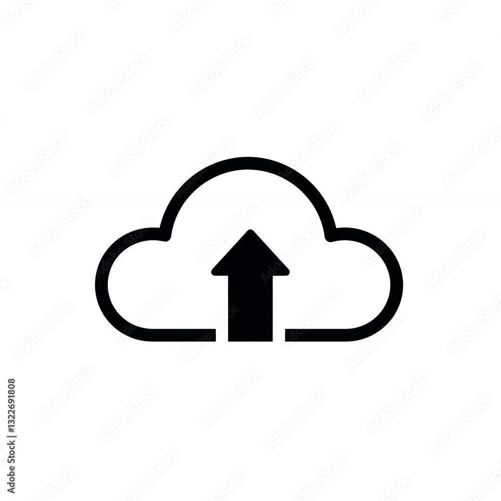 Poster uploading to cloud graphic with arrow pointing upward process concept