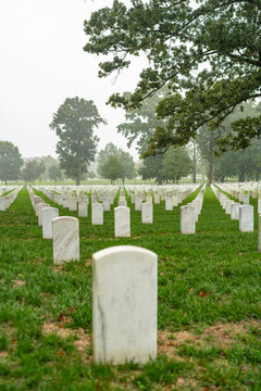 Tombstones standing in Arlington National Cemetery in Washington