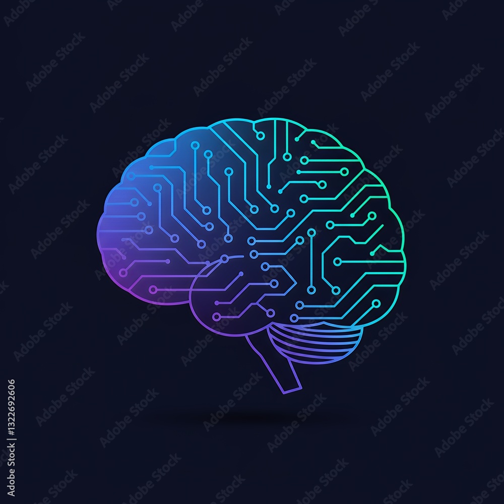 Poster circuit brain design digital technology concept with artificial intelligence