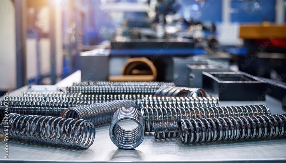 Poster diverse array of metal springs for automotive and industrial applications, showcasing a mix of sizes