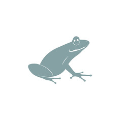 Fototapeta premium A stylized illustration of a green frog sits facing right, against a white background