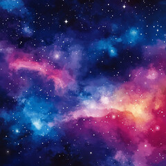 Naklejka premium Vibrant Cosmic Watercolor Background with Stars and Galactic Magic, Generative AI