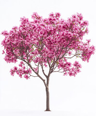 Obraz premium Bright pink trumpet tree with delicate blossoms isolated on white
