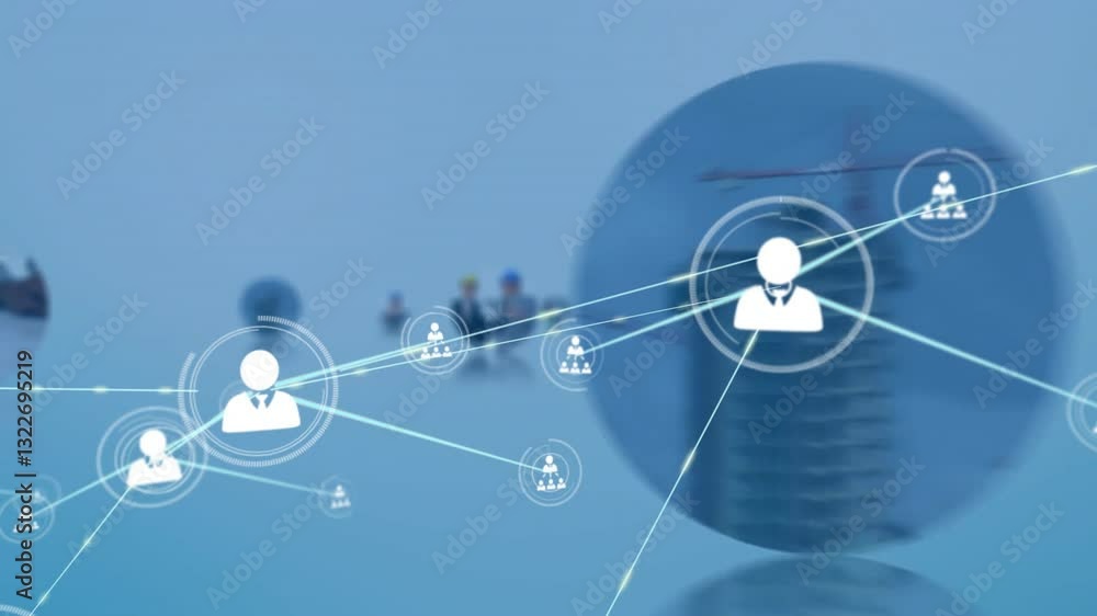 Poster business professionals working with network connections and data processing animation