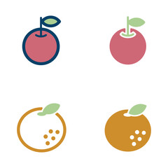 オレンジとリンゴのアイコンイラストセット