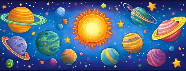 Naklejka premium Solar System Illustration: A vibrant and educational illustration of the solar system.