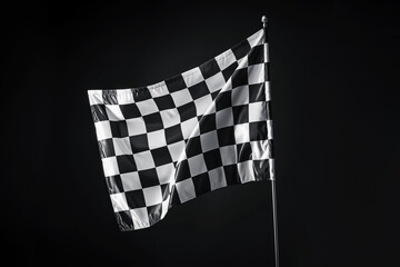 One racing checkered flag on black background