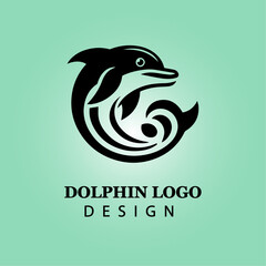 Dolphin Vector Logo Design with Circular Waves for Branding, Business, Company Identity, Creative Icon, Modern Ocean Marine Concept, High-Quality Artistic Silhouette
