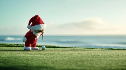 Santa Dog Playing Golf