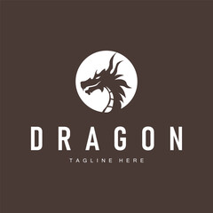 dragon logo design silhouette mythical animal legend with vintage concept old minimalist simple templet