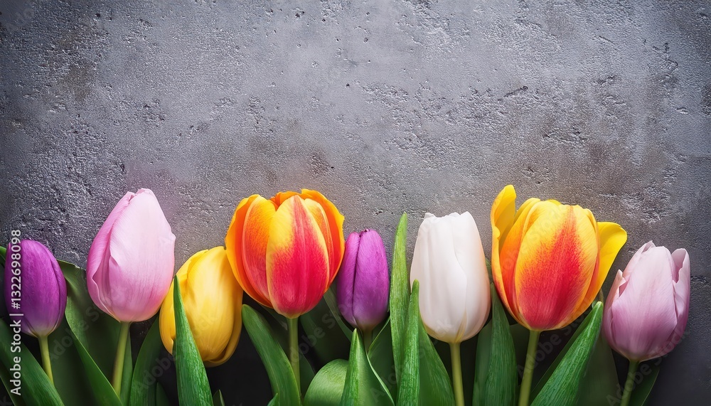 Poster vibrant tulips against a minimalistic concrete background a vivid pop of color and texture in a mode