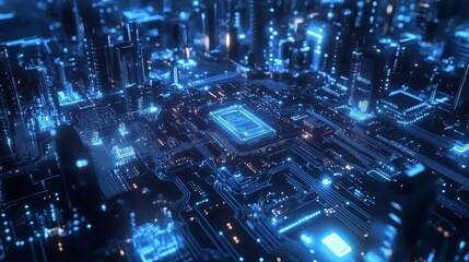 Naklejka premium Futuristic Digital Cityscape