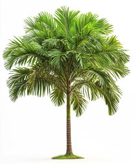 Fototapeta premium Tall palm tree with lush green fronds on white background
