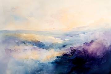 Depicts a Tranquil and Serene Atmosphere an Abstract Watercolor Painting That