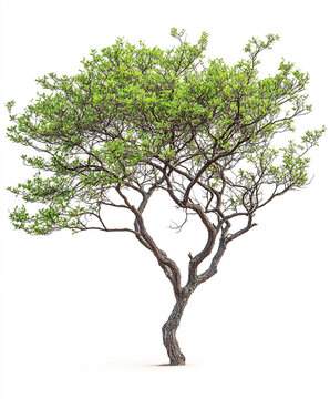 desert mesquite tree with bright green sparse leaves