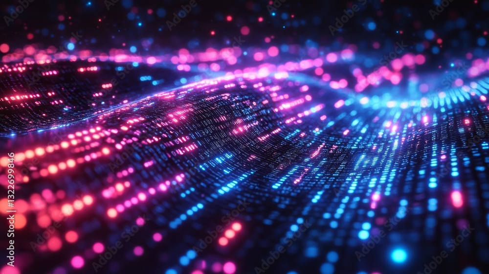 Poster Vivid displays of light particles represent quantum phenomena, showcasing superposition and entanglement. Patterns illustrate complex interactions in quantum circuits, emphasizing coherence.