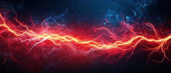 Obraz premium Vibrant Abstract Lightning Bolts with Electric Blue and Fiery Red Colors on a Dark Background