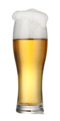 Glass of fresh beer with foam isolated on white