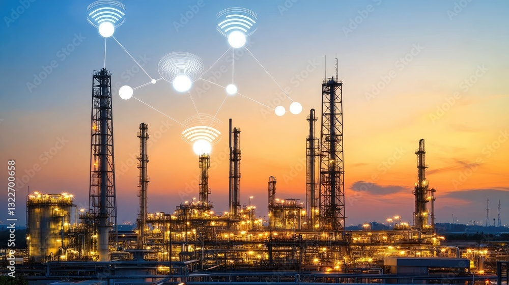Poster a smart factory with interconnected iot devices optimizing industrial production efficiency.