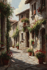 Fototapeta premium A picturesque scene of an old European village street