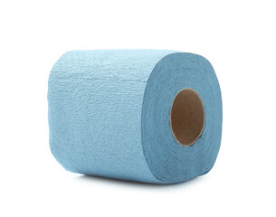 Light blue toilet paper roll isolated on white