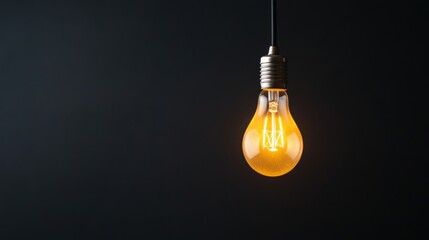 Vintage Style Light Bulb Glowing in a Dark Room with a Minimalist Background for Contemporary Design Projects