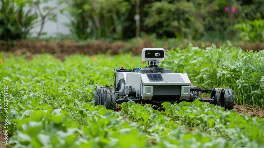 Aufkleber a solar-powered agricultural robot maintaining crops with precision ai-driven techniques.