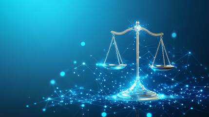 Digital Scales of Justice: Illustrative image of the scales of justice, symbolizing law and order, set against a cool, digital background.