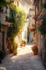 Naklejka premium A quaint street in an old European village