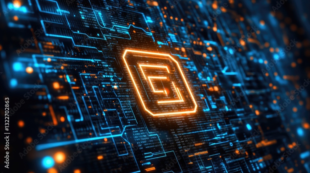 Poster a technology-themed symbol embedded in a futuristic control panel, representing ai-driven automation
