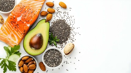Healthy Omega 3 Foods isolated on white background
