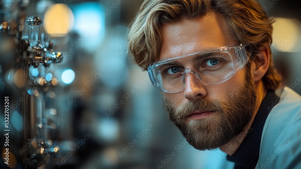 Aufkleber a researcher examines equipment related to quantum physics, focusing on qubits and superposition eff