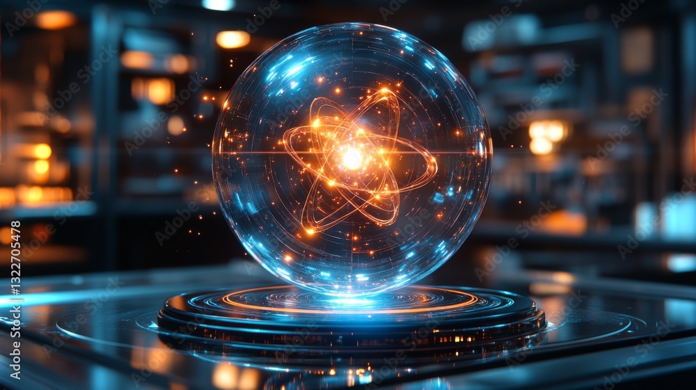 Poster A visual representation illustrates key concepts of quantum mechanics, including qubits in superposition and entanglement, set in a high-tech laboratory environment.