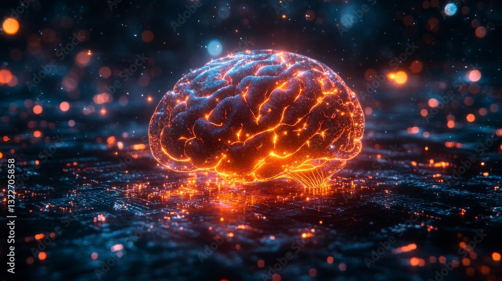 Poster A vibrant representation of a brain illuminated with glowing circuitry, symbolizing the intersection of quantum computing and neural networks.