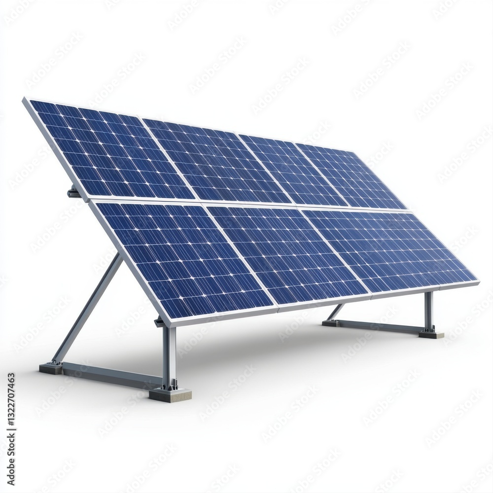 Poster solar panel array installed on a stand for renewable energy production and eco-friendly power genera