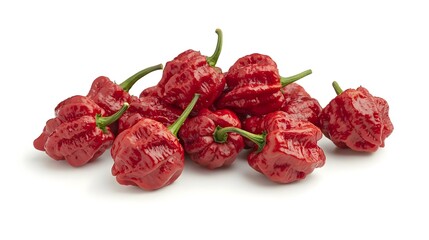 Pile of Carolina Reaper Peppers isolated on white background