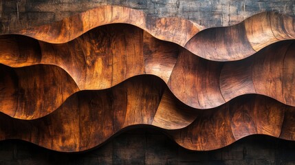 Abstract wood wall art. Rich, dark brown tones create a dynamic, flowing pattern.