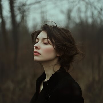 Serene Woman in Forest: A Dreamy Portrait