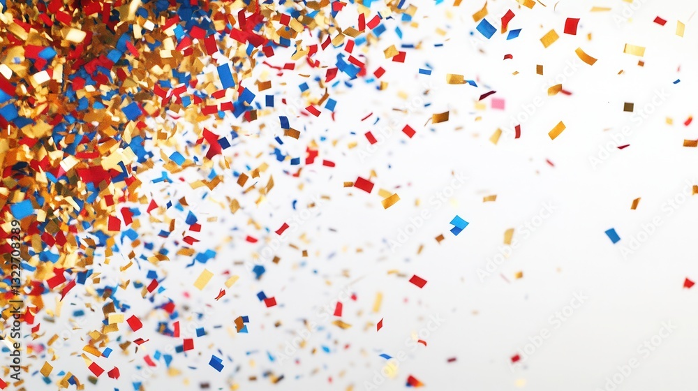 Poster colorful confetti spread across a bright background, creating a festive atmosphere for celebrations 