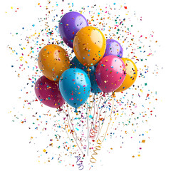 Creative Party Scene with Colorful Balloons, Streamers, and Confetti isolated on transparent background 
