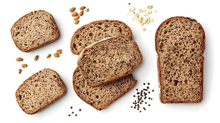 Sliced Whole Grain Bread isolated on white background