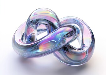 Iridescent glass knot, abstract 3D render.